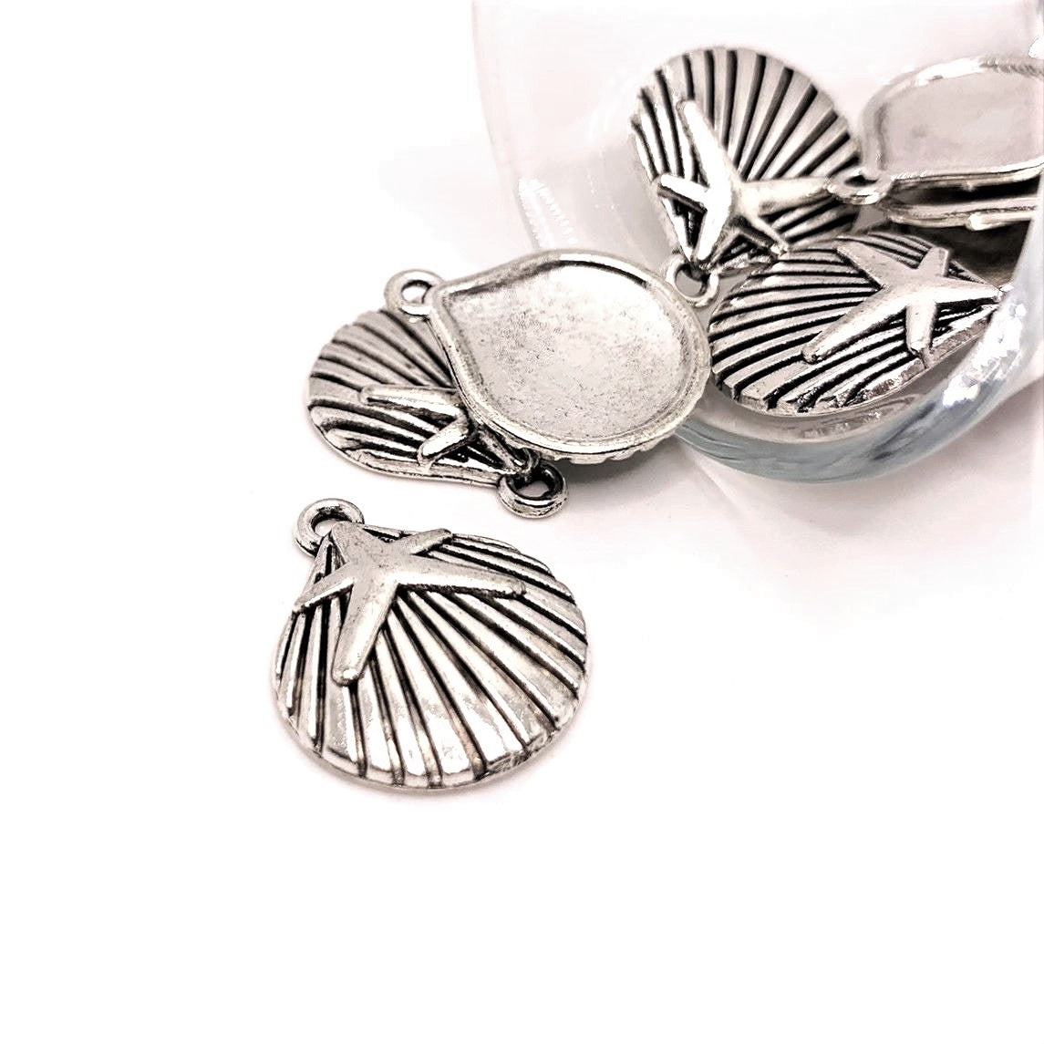 4, 20 or 50 Pieces: Silver Shell and Starfish Charms