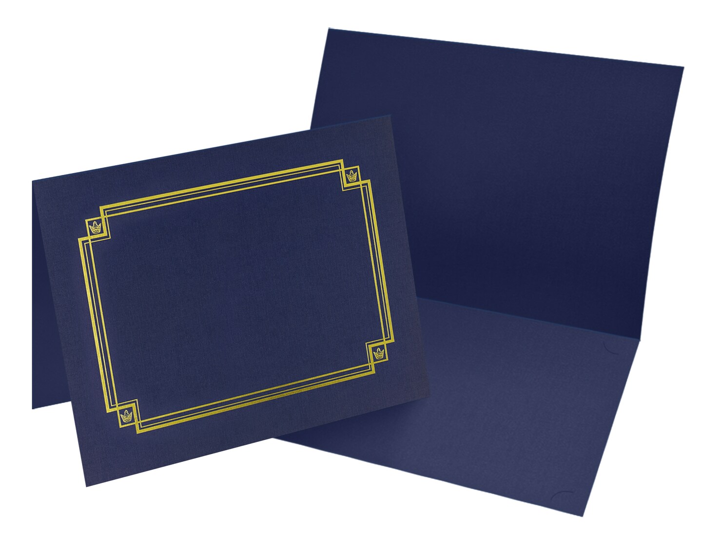 Great Papers! Linen Certificate Cover with Gold Foil Crest, Navy, 12" x 9.375"(folded) with Die-Cuts for 8.5" x 11" Documents, 3 Count