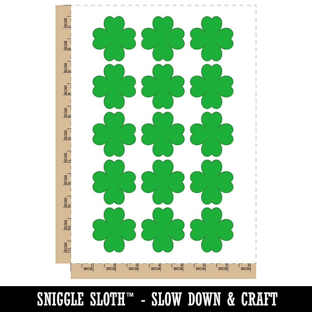 Four Leaf Clover Lucky Solid Temporary Tattoo Water Resistant Fake Body Art Set Collection (1 Sheet)