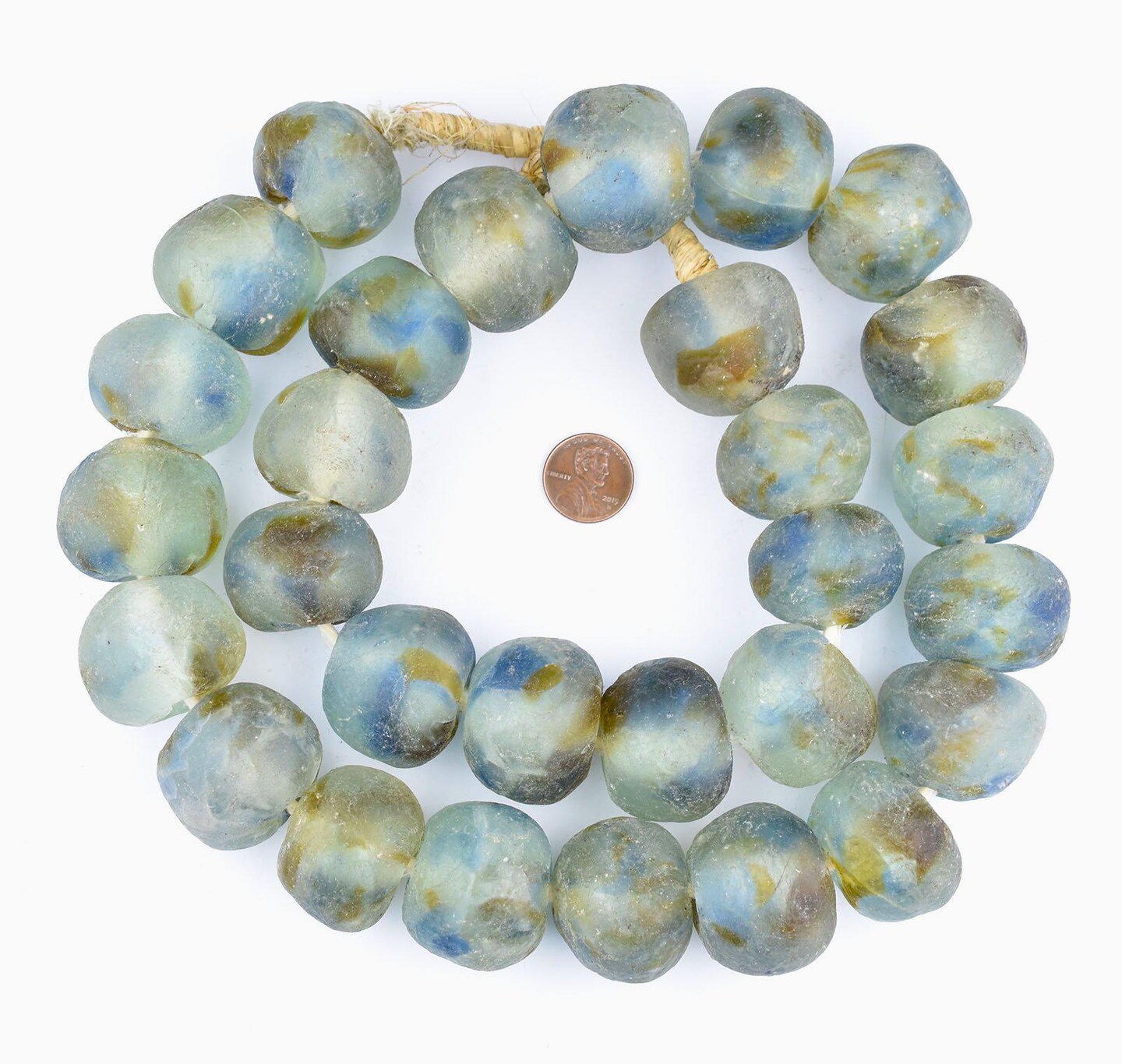 Super Jumbo Recycled Glass Beads - Beaded Wall Hangings - Extra Large African Sea Glass Beads 32-35mm - The Bead Chest (Blue Brown Swirl)