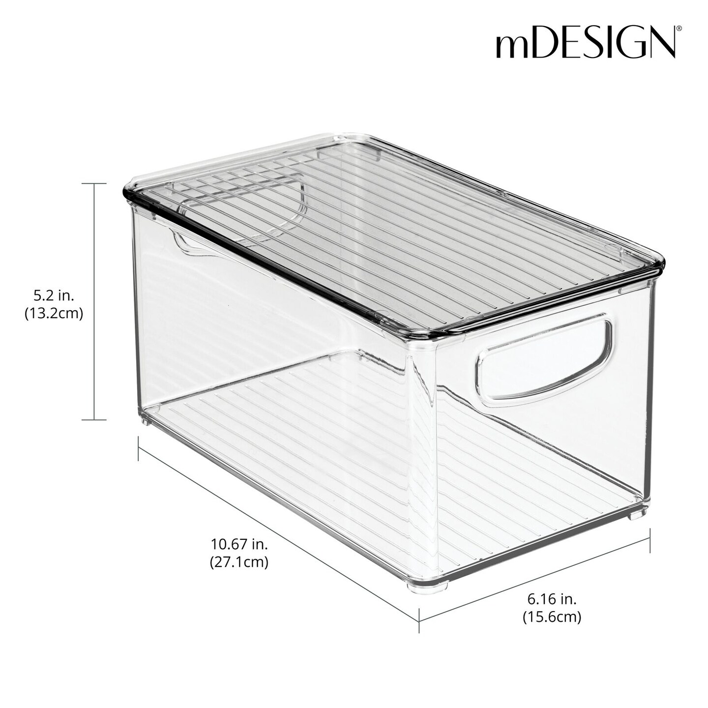mDesign Plastic Storage Bin Box Container, Lid and Handles