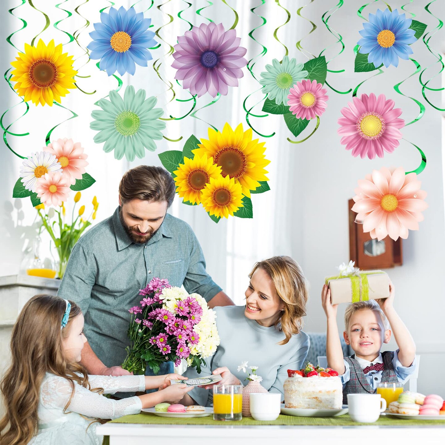 30 Pieces Flowers Butterfly Hanging Swirl Decorations, Spring Summer Sunflower Baby Shower Decor for Women Kids Birthday Easter Party Baby Shower Mother's Day Wedding Supplies (Flower)