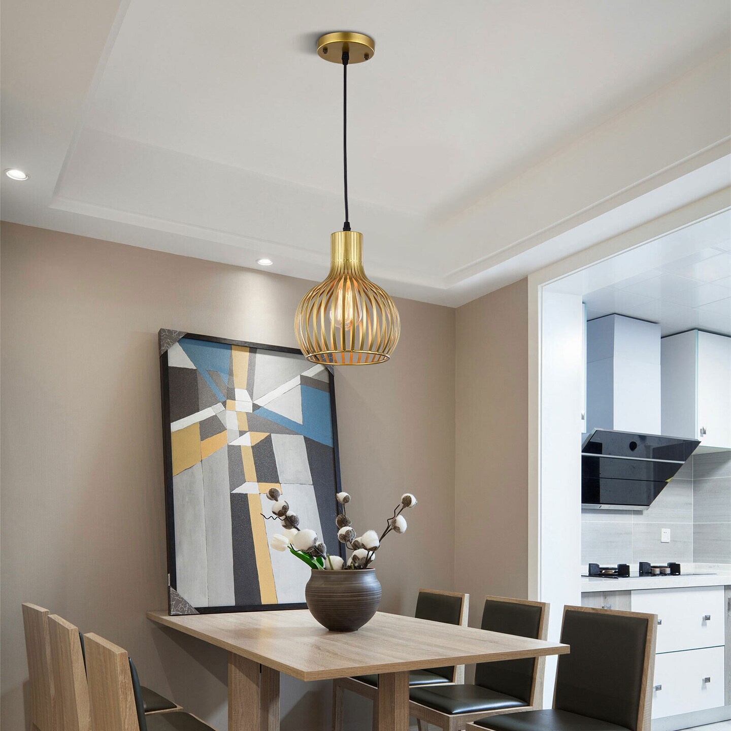 Kitcheniva Modern Gold Metal Cage Pendant Lamp Fixture