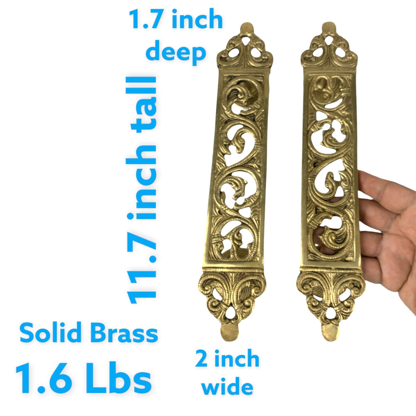 Designer Door Pull Handles Antique Gold Finish 11.7 Inches Pair of 2 Brass Door Knobs for Drawer, Shelf, Cabinet, Wardrobe, Almirah Housewarming Gift