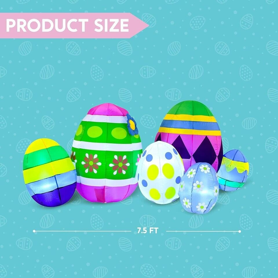 7.5 ft Long Easter Inflatable Eggs with Build-in LEDs for Easter Party Decor
