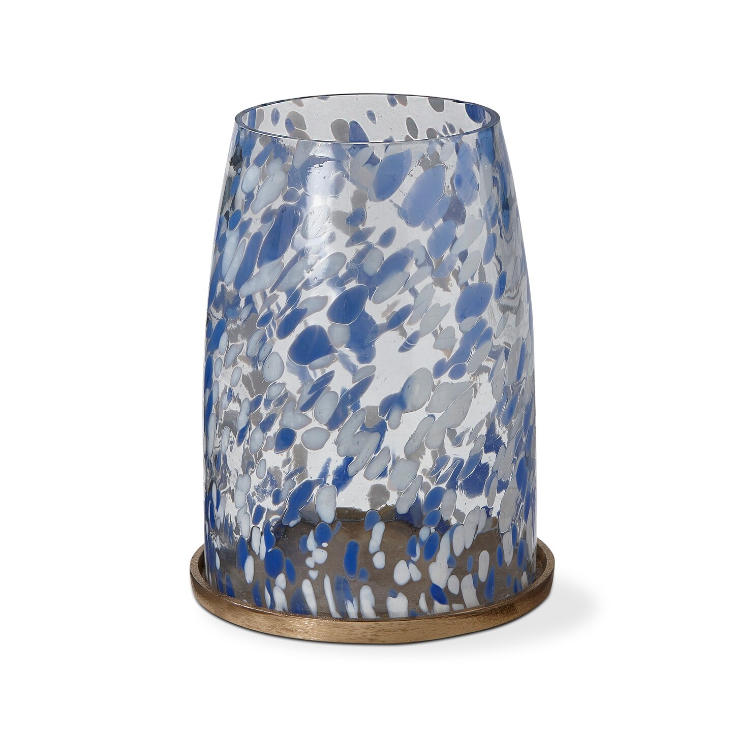 Blue Confetti Glass Hurricane Pillar Candle Holder Large 8.0L x 8.0W x 11.0H inches