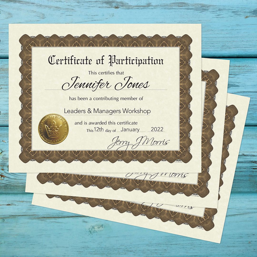 Great Papers! Parchment Stock Fill-In Certificates with Metallic Border, Participation, 8.5&#x22; x 11&#x22;, Not Printer Compatible, 6 Count