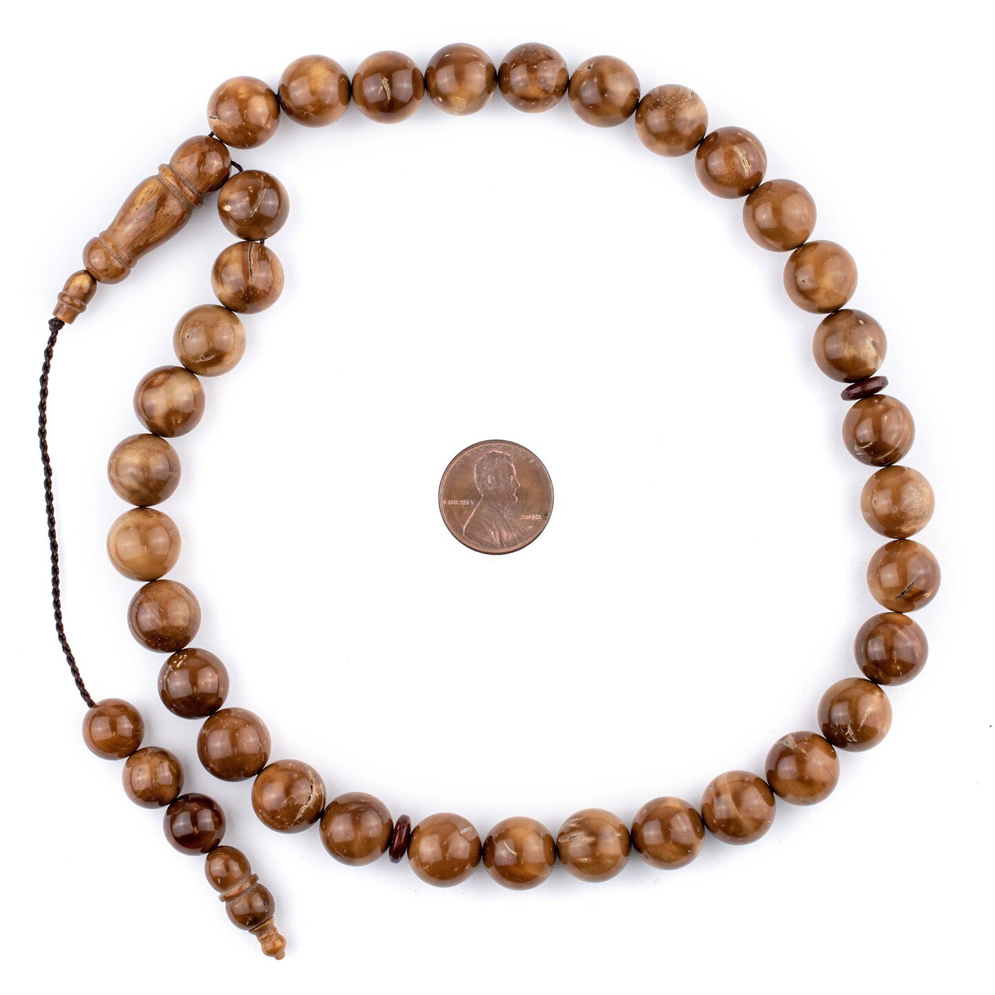 33  Brown Round Wooden Arabian Prayer Beads (12mm), Islamic Tasbih, Ramadan Gift, Quality Middle Eastern Beads - The Bead Chest