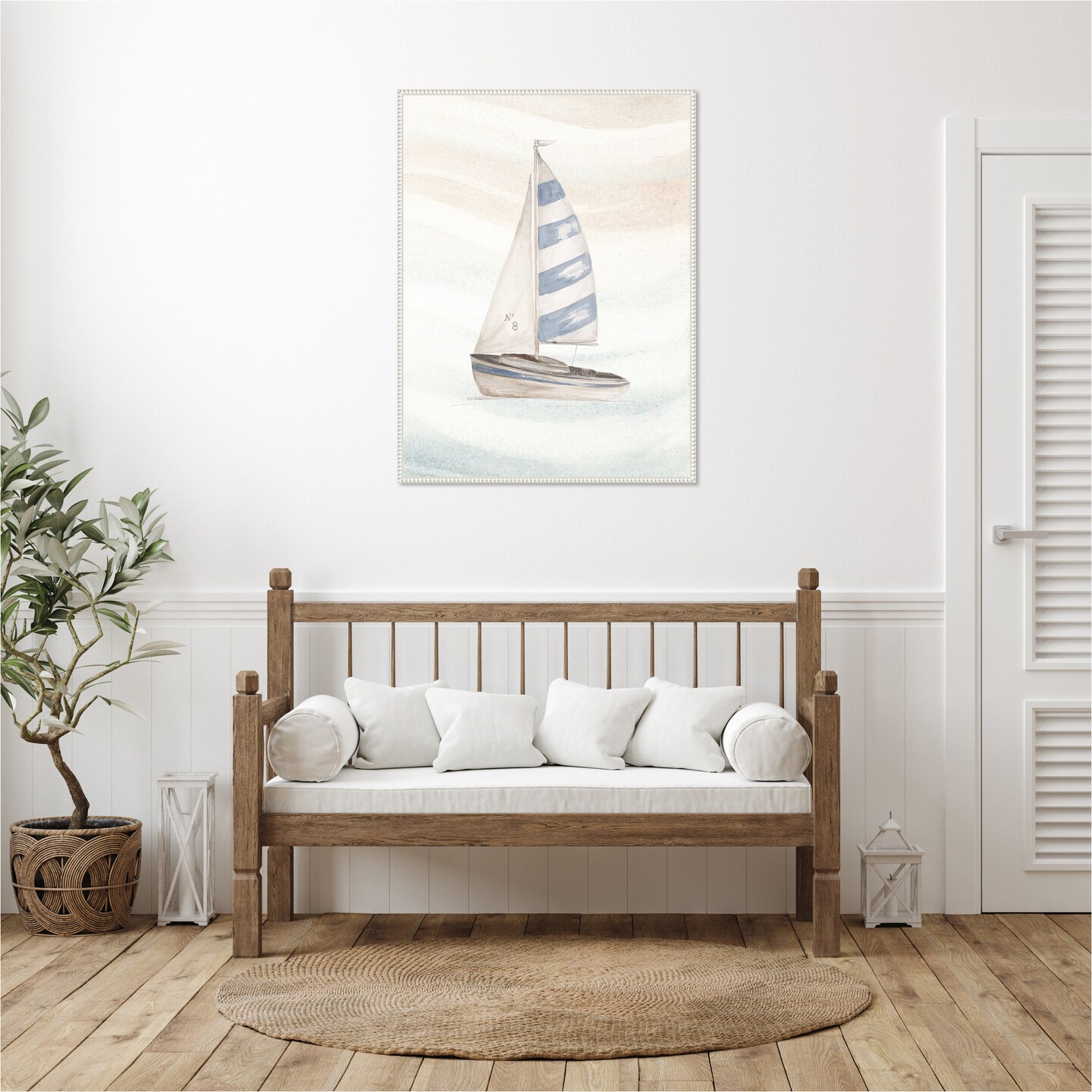 Ocean Oasis Little Sail II by Patricia Pinto 32-in. W x 42-in. H. Canvas Wall Art Print Framed in White