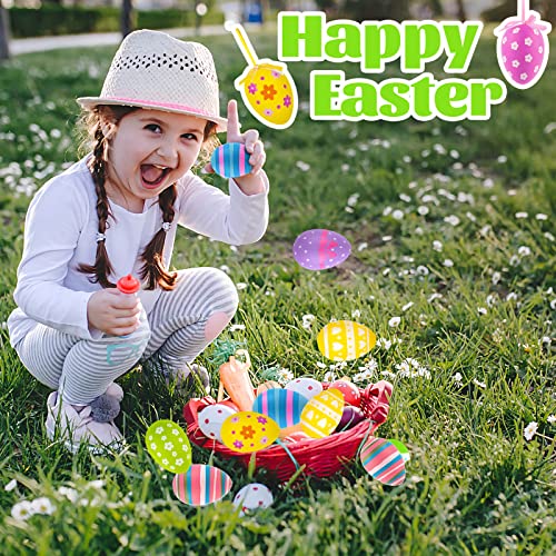 Easter Tree Ornaments, 24pcs Multicolored Hanging Plastic Easter Eggs Easter Tree Decorations Hanging Easter Eggs, Hand Painted Eggs Easter Ornaments for Tree Basket DIY Crafts Easter Party Favors