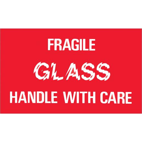 Tape Logic Labels, &#x22;Fragile - Glass - Handle With Care&#x22;, 3&#x22; x 5&#x22;, Red/White, 500/Roll