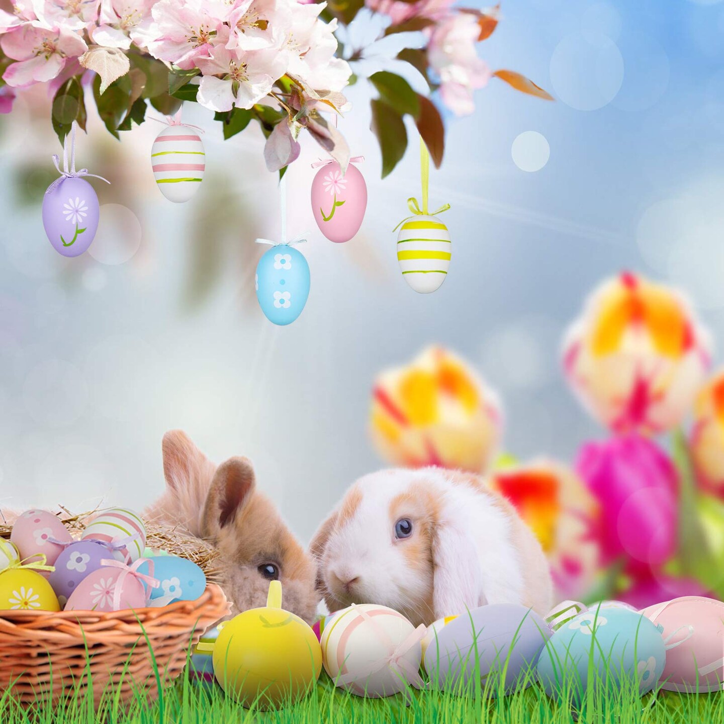 Yunfan 12Pcs Easter Decorations Eggs Hanging Ornaments Colorful for Easter Tree Basket Decor Party Favors Supplies Home