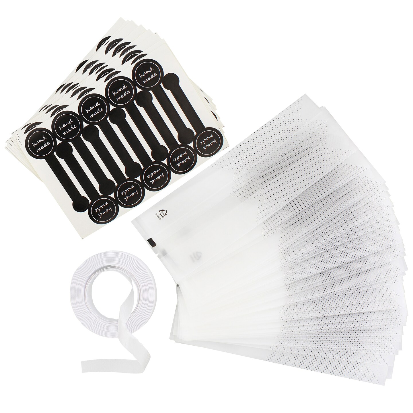 Spec101 Translucent Plastic Bags - 100pk Food Gift Bag with Stickers and Ribbon