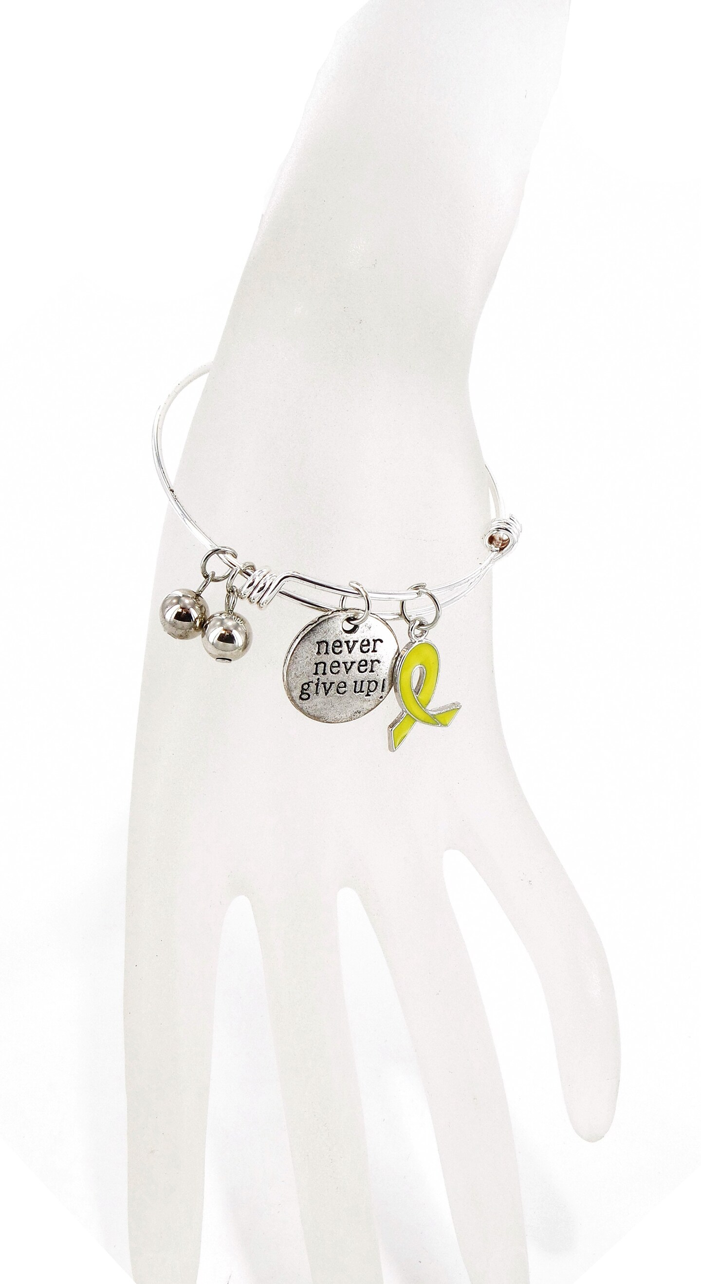 Canceer Awareness Ribbon Charm Bangles, Positive Inspirational