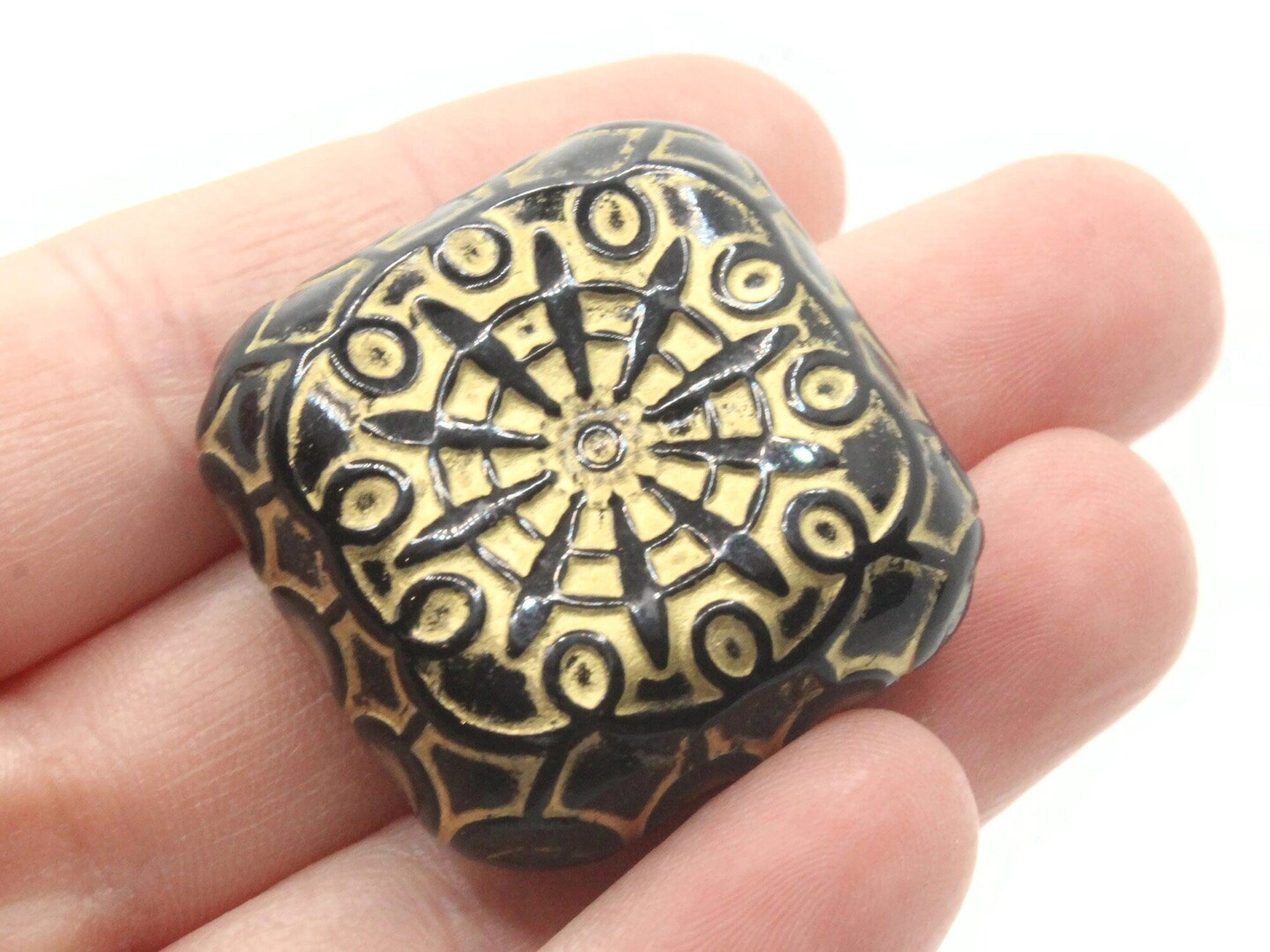 4 37mm Black Plastic Flat Square Beads with Gold