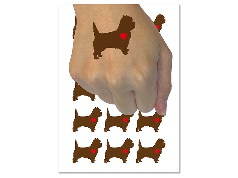 Cairn Terrier Dog with Heart Temporary Tattoo Water Resistant Fake Body Art Set Collection (1 Sheet)