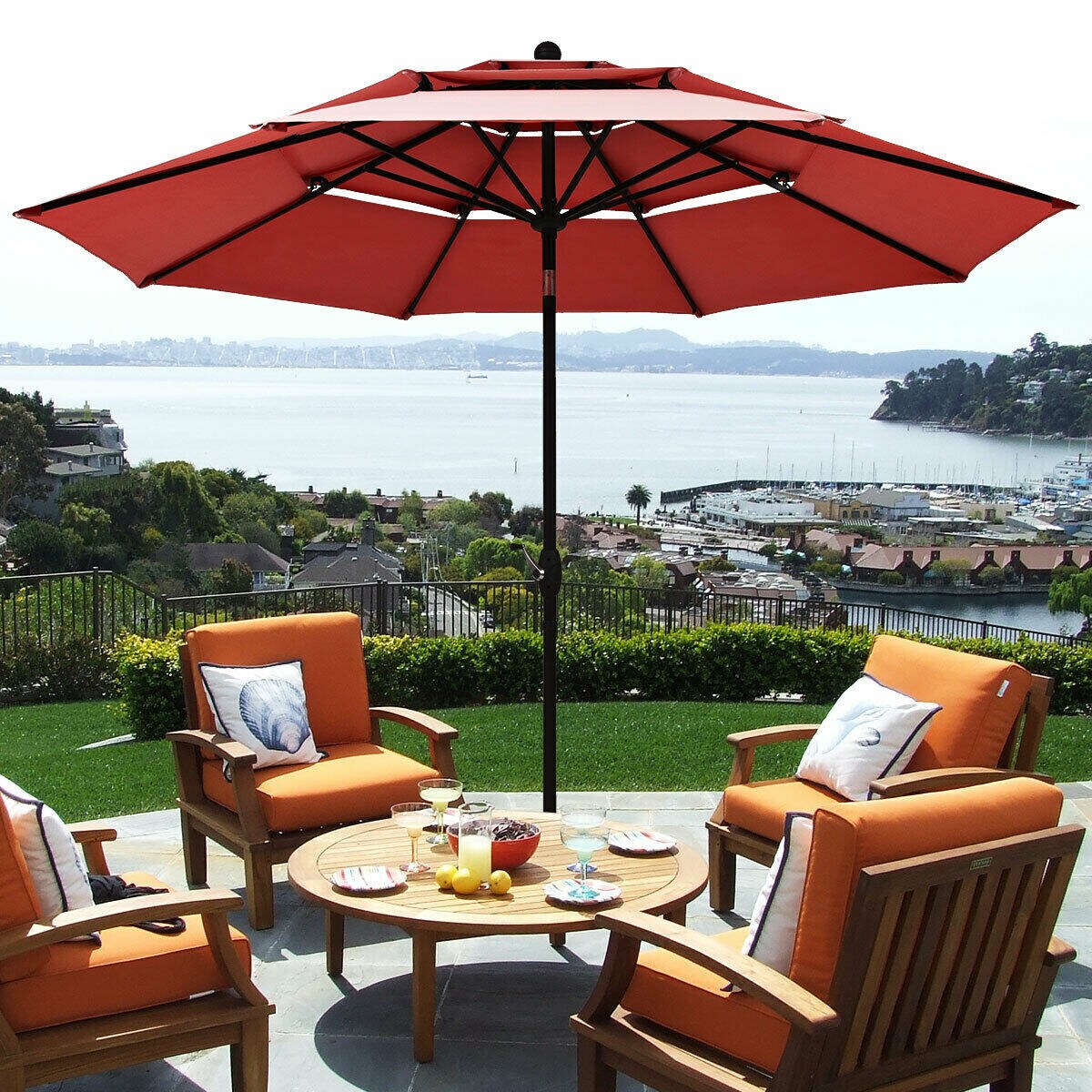 10ft octagonal cantilever patio umbrella with wind vent replacement canopy Treasure Garden 10' Octagon CAG19 Cantilever Replacement Cover