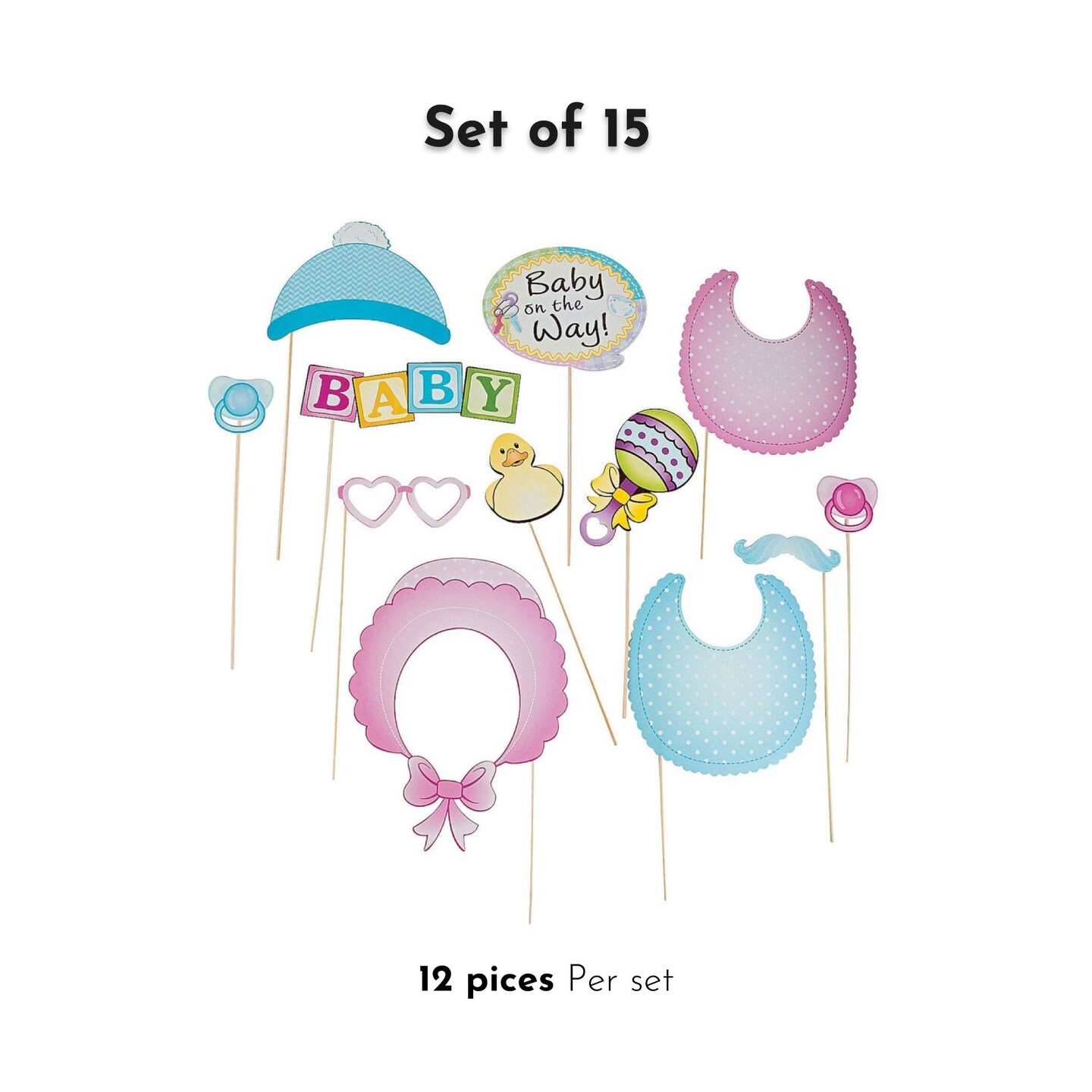 Baby Shower Photo Booth Stick Prop Set - 12 Pieces for Unforgettable Moments of Joy and Celebration | Raheev®