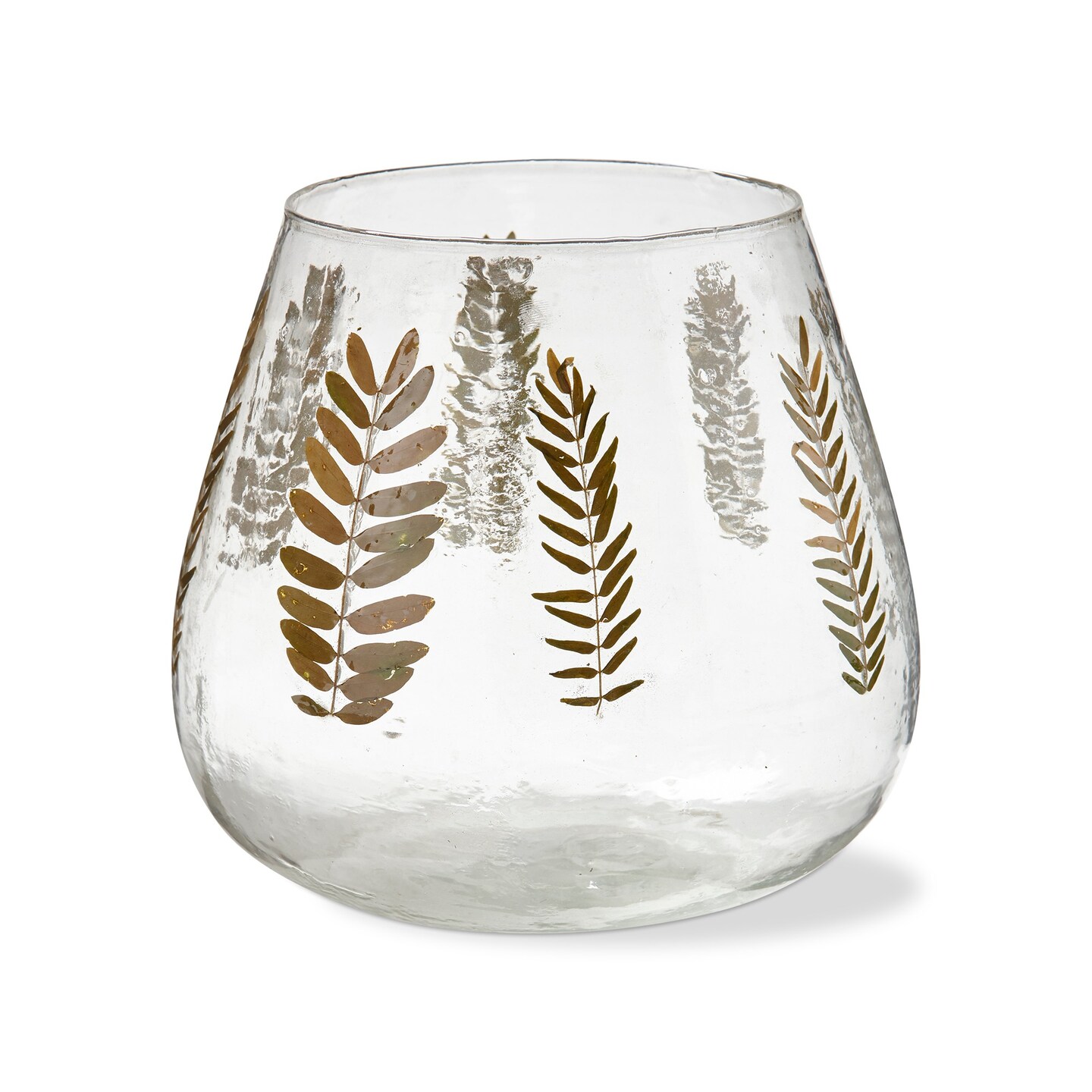 Clear Glass Pillar Candle Holder with Embedded Sprig Leaf Hurricane, 7.1L x7.1W x 7.1H