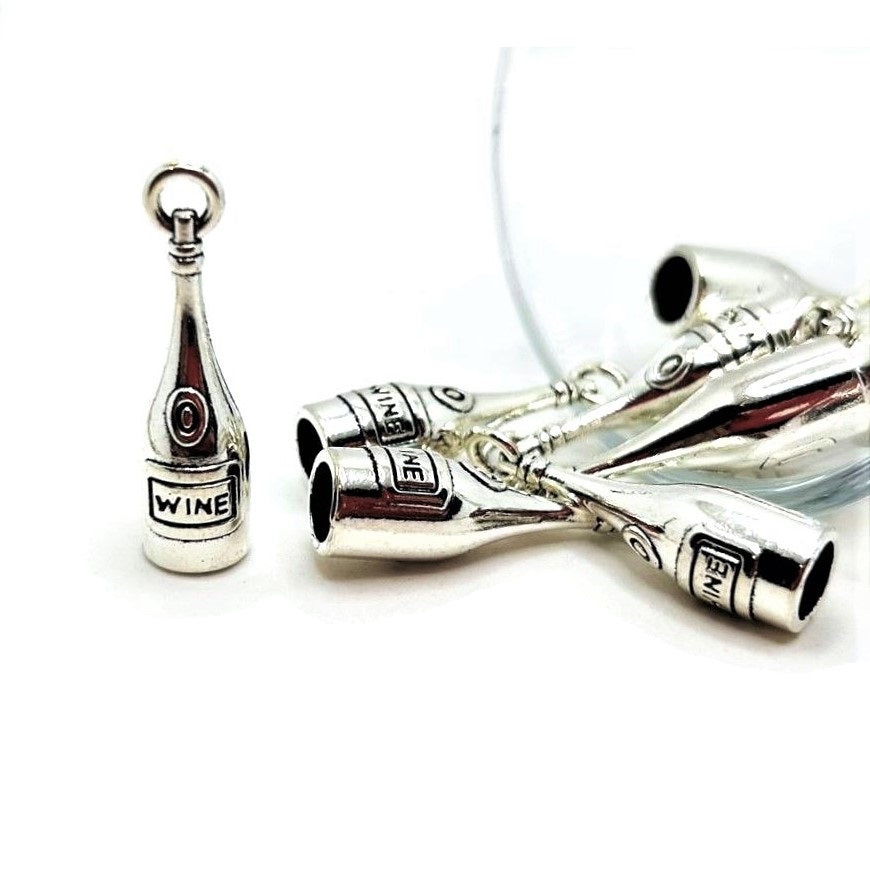 4, 20 or 50 Pieces: Silver Wine Bottle 3D Charms