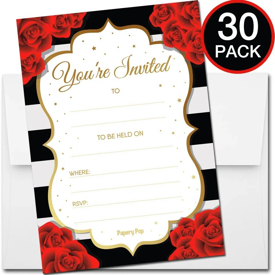 30 Invitations and Envelopes - Bridal Shower Wedding Bachelorette Party Birthday