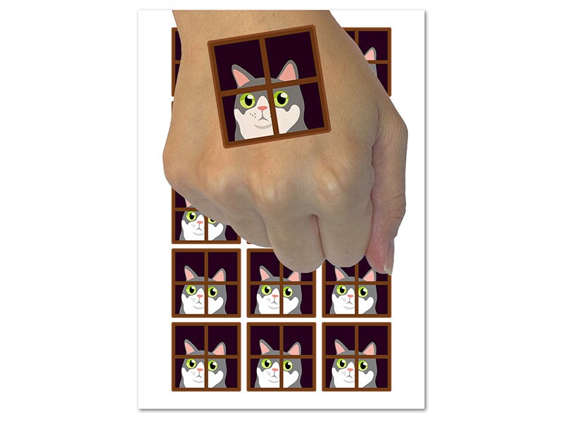 Cat Staring Out Window Temporary Tattoo Water Resistant Fake Body Art Set Collection (1 Sheet)