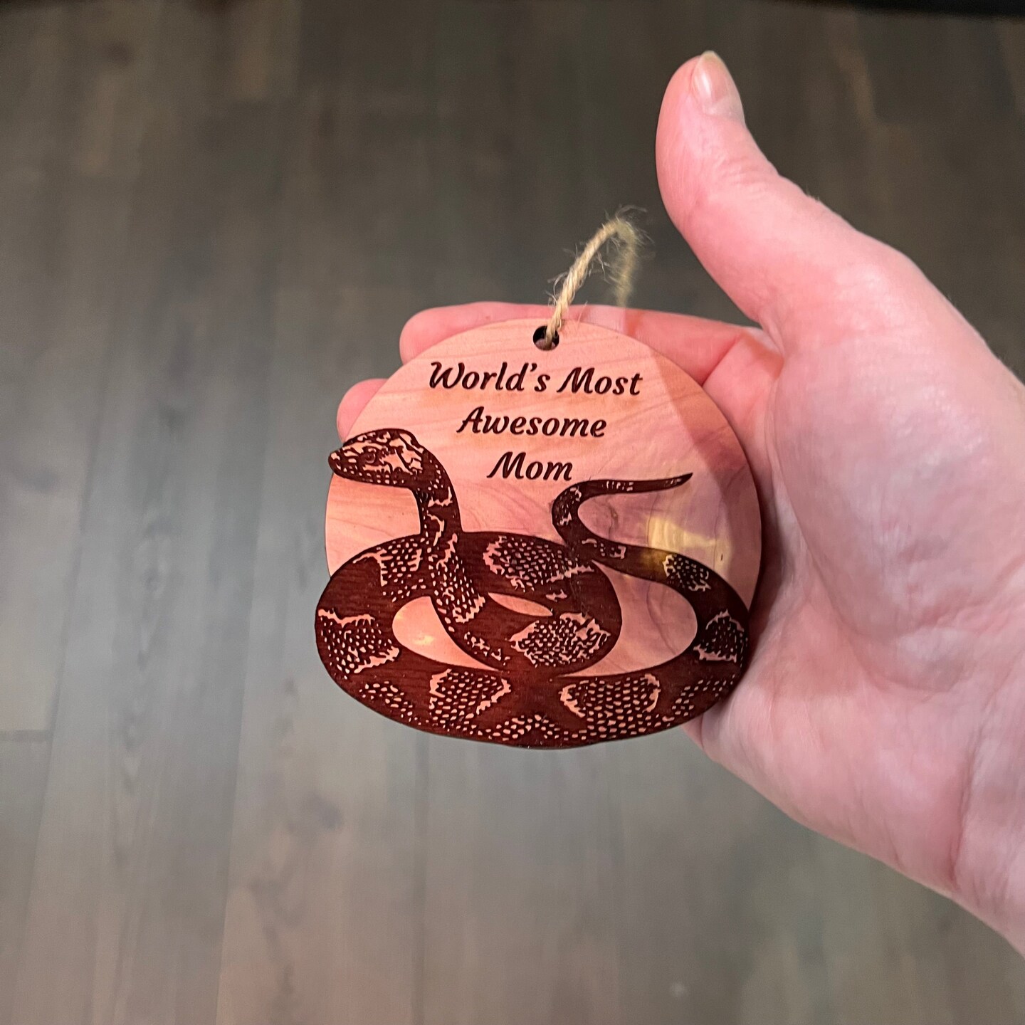 Worlds Most Awesome Mom Snake - Cedar Ornament Worlds Most Awesome Mom Snake - Cedar Ornament