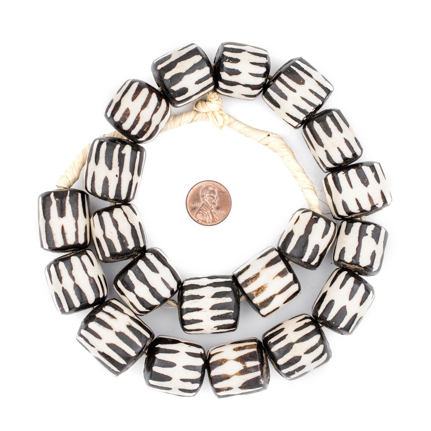 The Bead Chest Batik Bone Beads - Full Strand of Fair Trade African Beads (Barrel, Chevron Design)