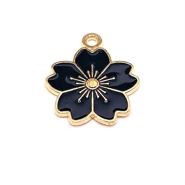 4, 20 or 50 Pieces: Black and Gold Cherry Blossom Flower Charms