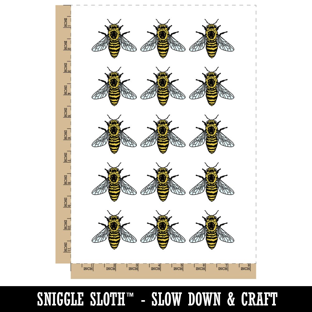 Realistic Fuzzy Honey Bee Temporary Tattoo Water Resistant Fake Body Art Set Collection (1 Sheet)