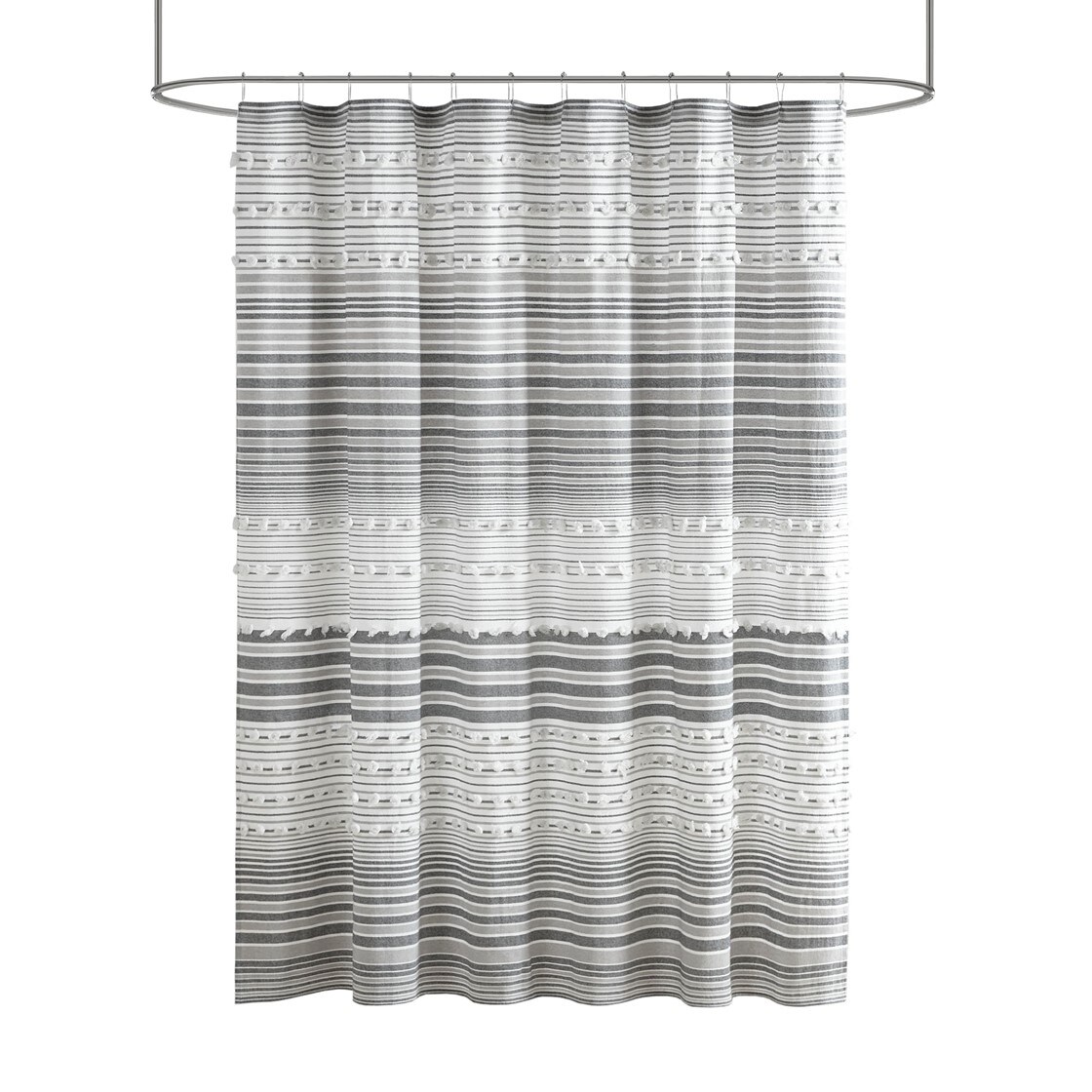 Gracie Mills   Hector Cotton Yarn Dye Shower Curtain with Pom Poms - GRACE-12797
