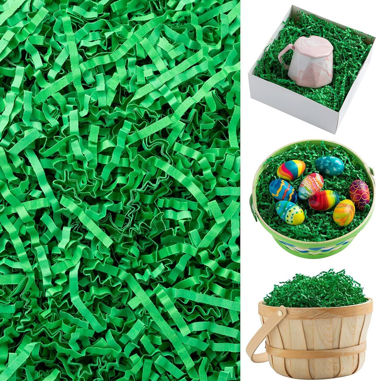 12oz Easter Grass Crinkle Paper Shred Pure Green Easter Basket Filler