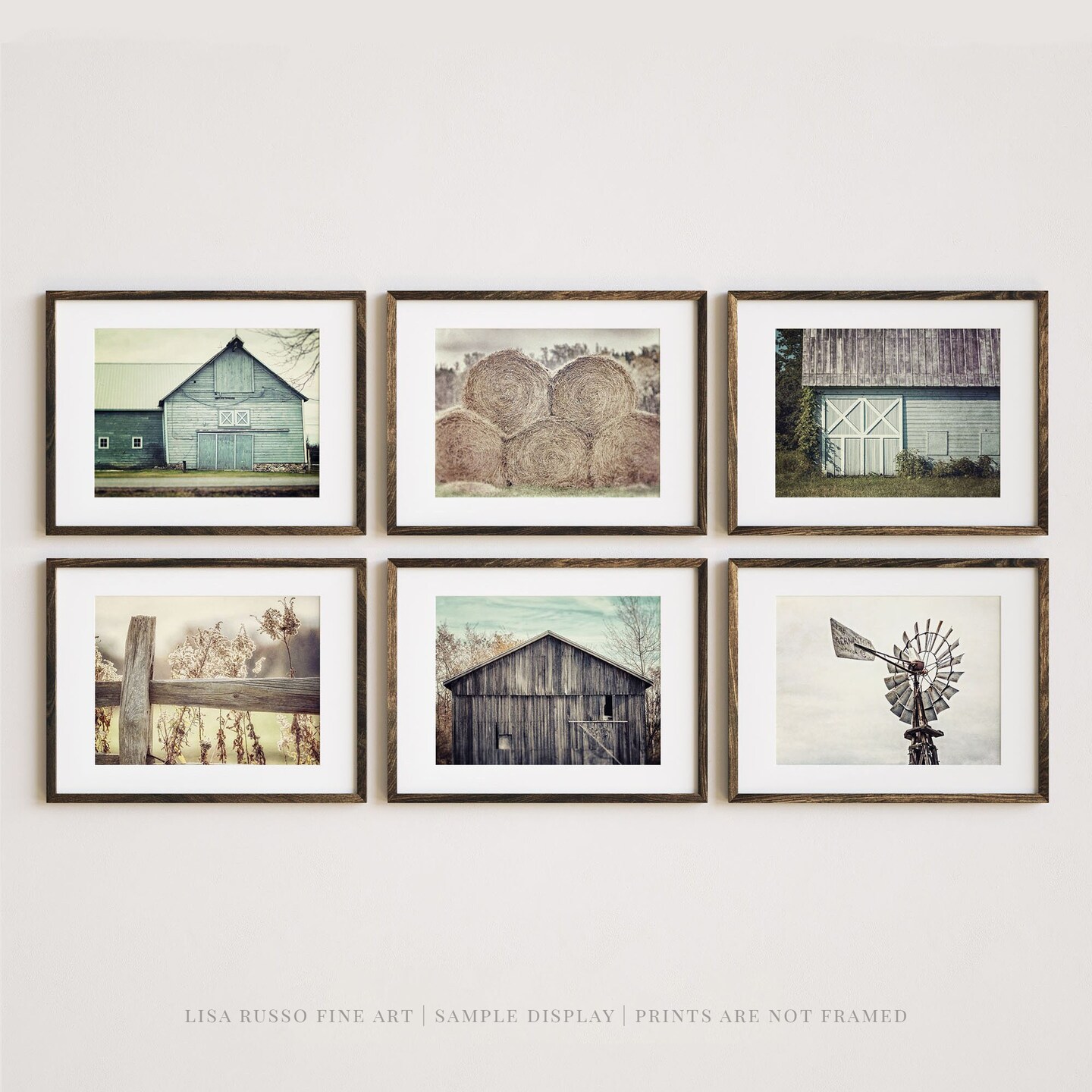 Rustic Farmhouse Decor Set of 6 Art Prints - Not Framed - Beige, Aqua, Blue - Country Western Rustic Wall Gallery Set product 2