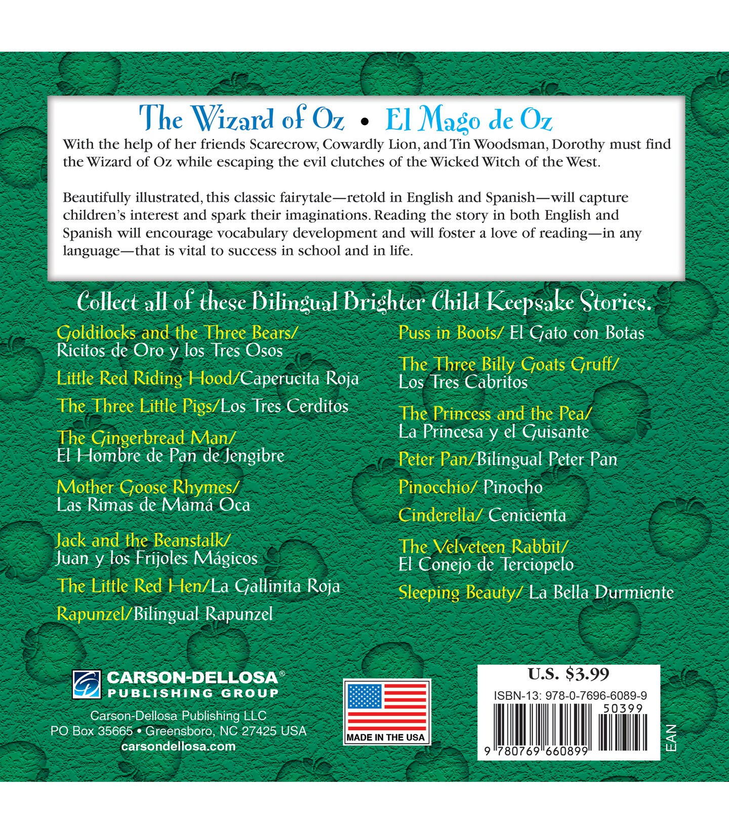 Carson Dellosa El Mago de Oz (The Wizard of Oz), Bilingual Children&#x27;s Book Spanish/English, Guided Reading Level K
