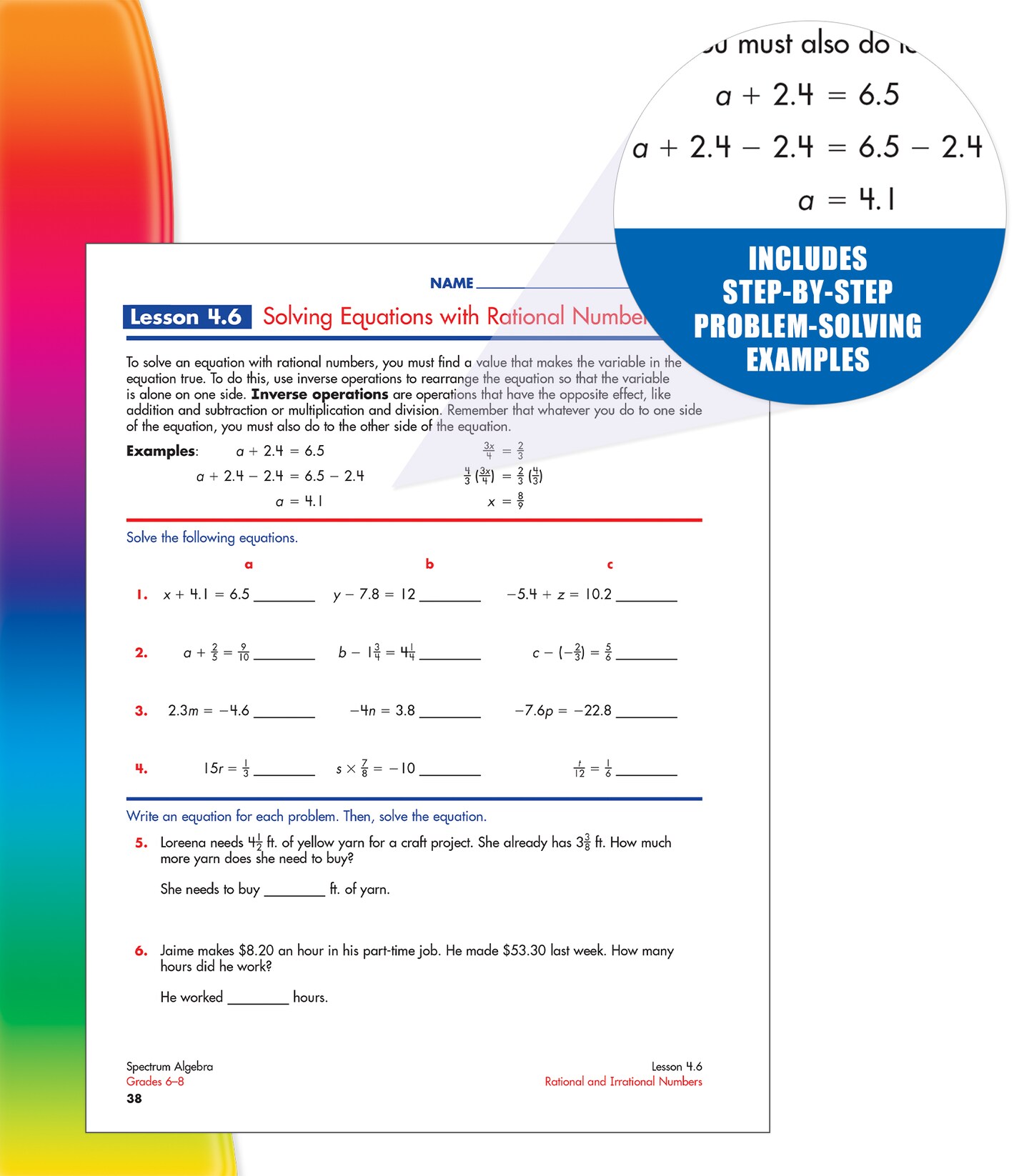 Spectrum Algebra 1 Workbook, Ages 11-14, Grades 6-8 Algebra/Pre-Algebra Workbook Covering Fractions, Algebra Equations, Graphing, Rational Numbers and More, 6th, 7th and 8th Grade Math For Kids