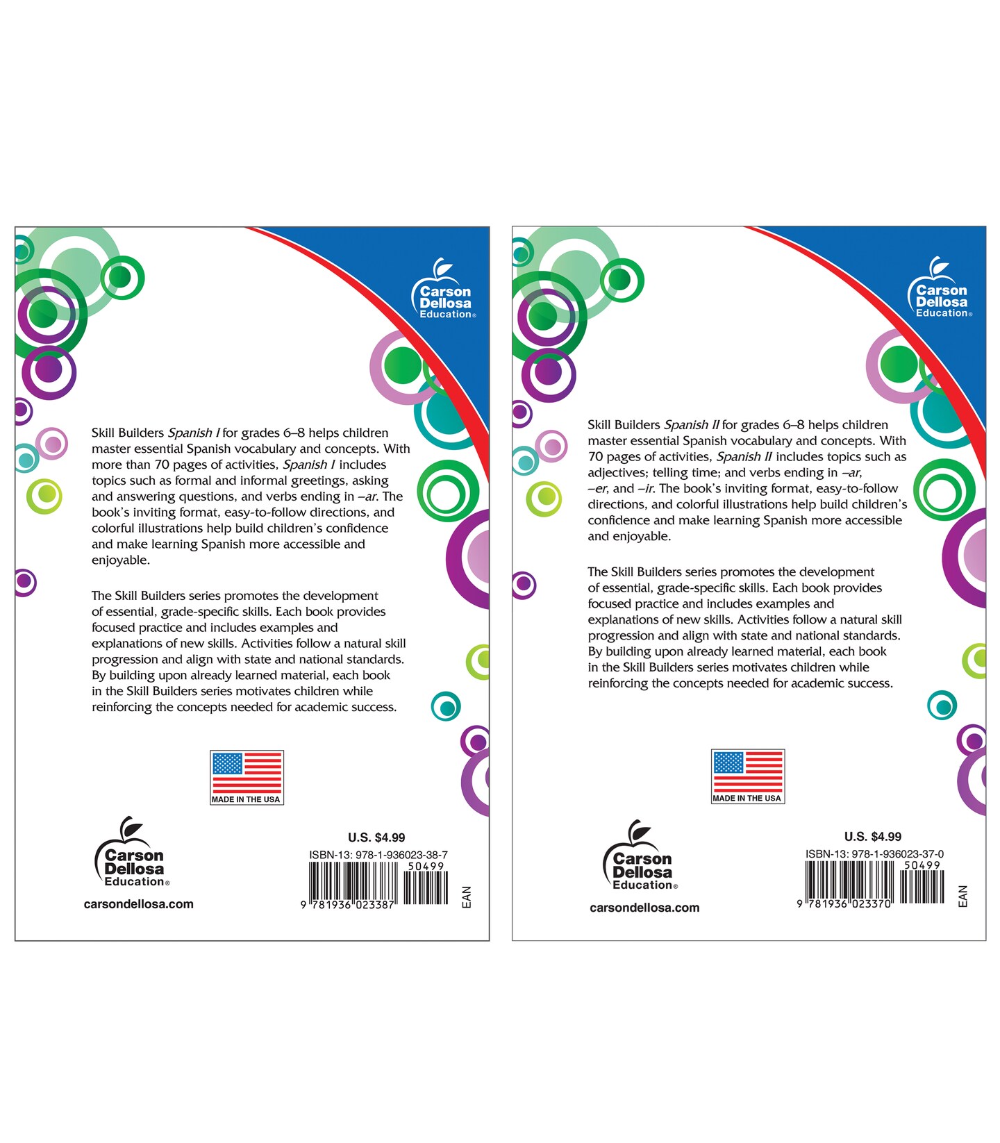 Carson Dellosa Skill Builders Grades 6-8 Spanish Workbook Set, Spanish Vocabulary Builder for Kids Ages 11-14, 6th– 8th Grade Spanish Books, Learn Spanish Parts of Speech, Common Phrases, and More