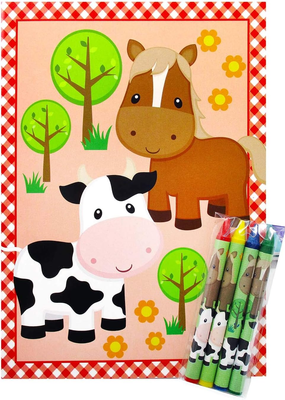 Tiny Mills Farm Animals Coloring Books with Crayons Party Favors with 12 Coloring Books and 48 Crayons