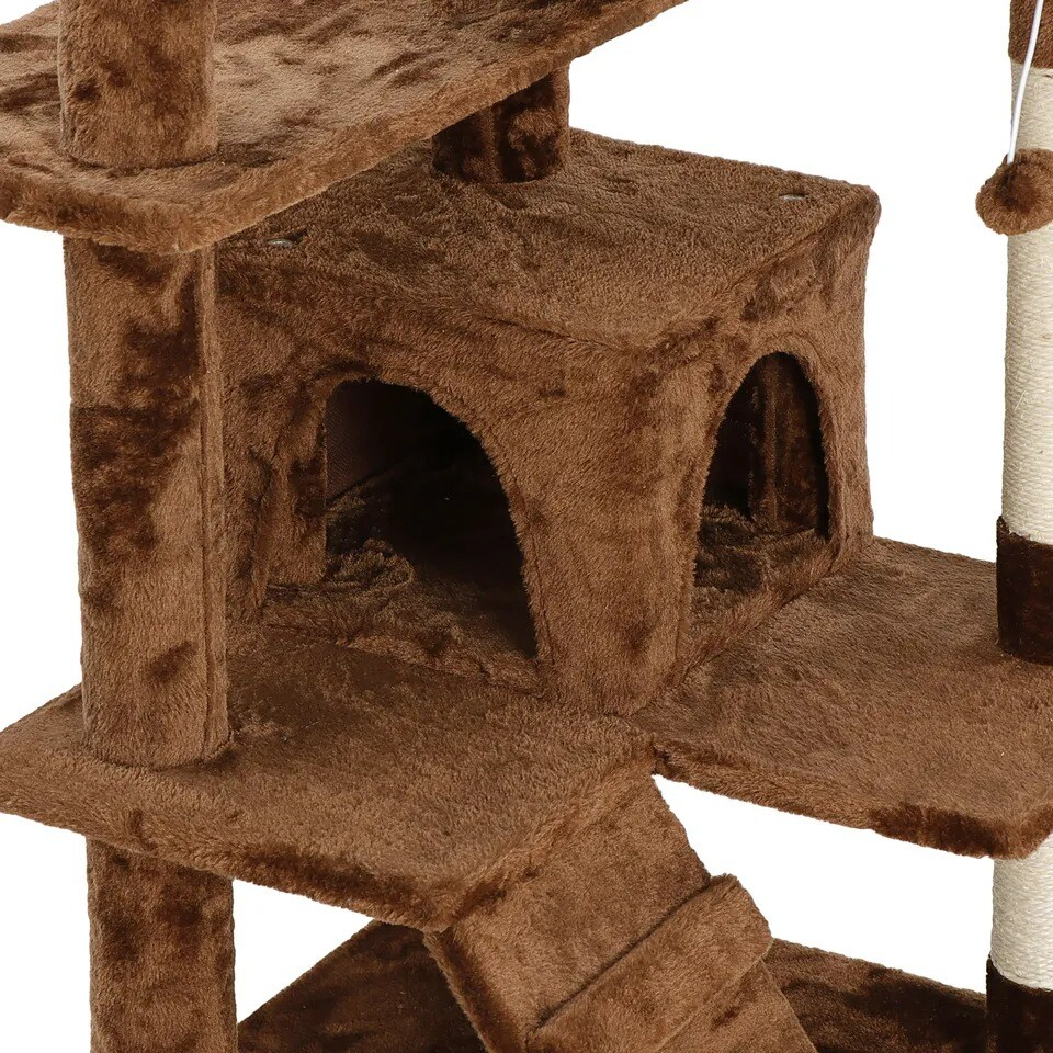 53&#x22; Cat Tree Activity Tower Pet Furniture Sisal-Covered Scratch Post Home Brown
