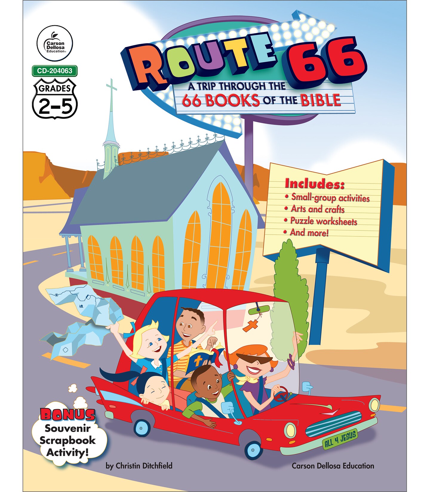 Carson Dellosa Route 66: Bible Study Workbook for Kids, Activity Book With Biblical Crossword Puzzles, Word Search, Mazes, and Sunday School Crafts for Kids Grades 2-5