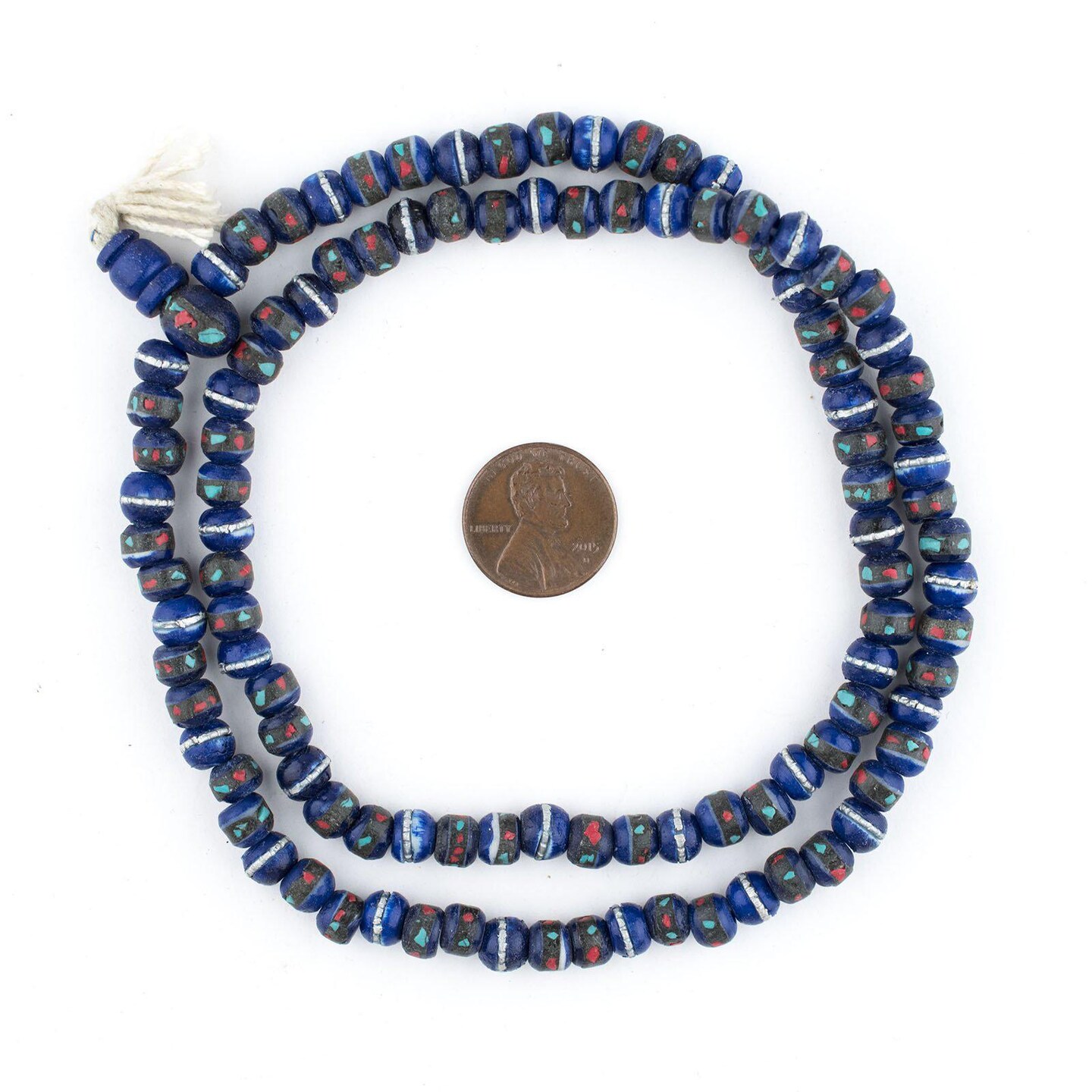 TheBeadChest Cobalt Blue Inlaid Yak Bone Mala Beads (6mm)