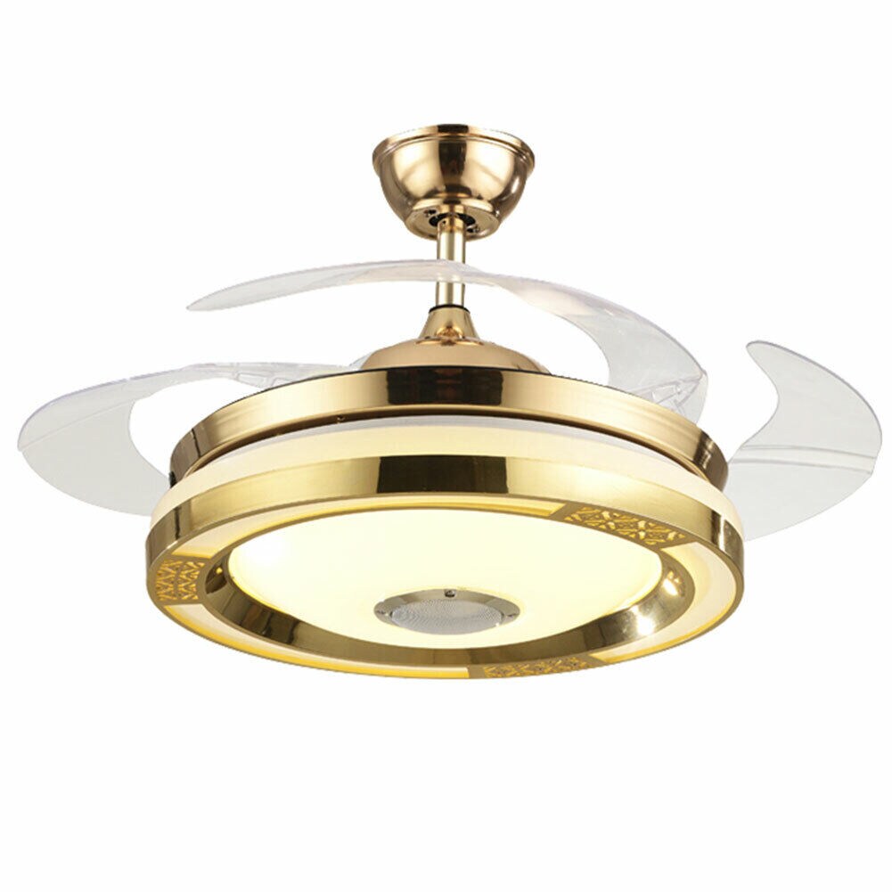 Kitcheniva 42&#x22; Gold Retractable Ceiling Fan Chandelier With Bluetooth Speaker &#x26; Remote