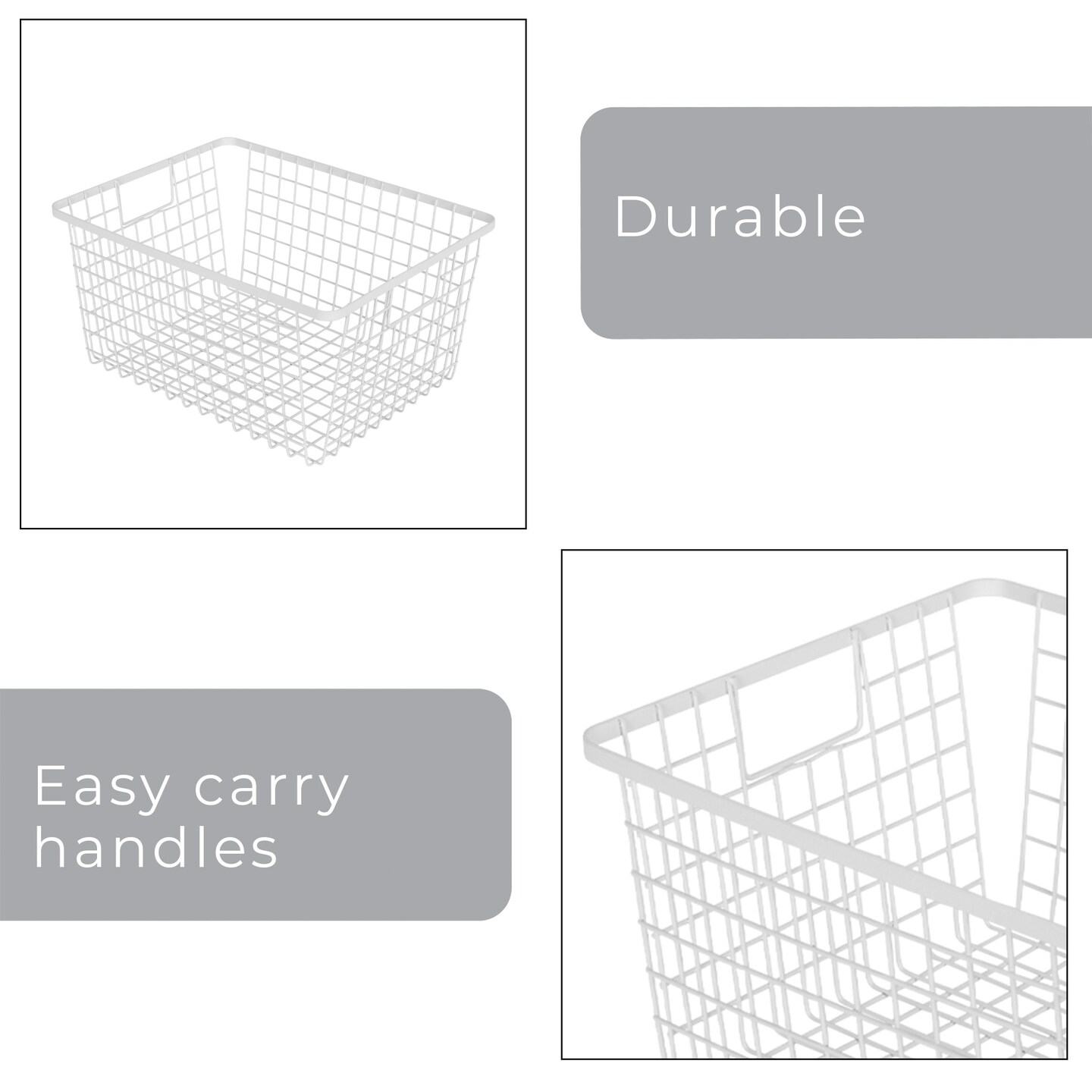 Smart Design Nestable Basket Organizer with Handles - Steel - 9 x 12 x 6 - White - Set of 4