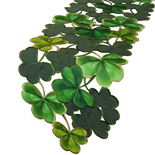 Simhomsen Embroidered Irish Clover Table Runner for St. Patrick&#x2019;s Day, Spring Decorations (14 x 34 inches)