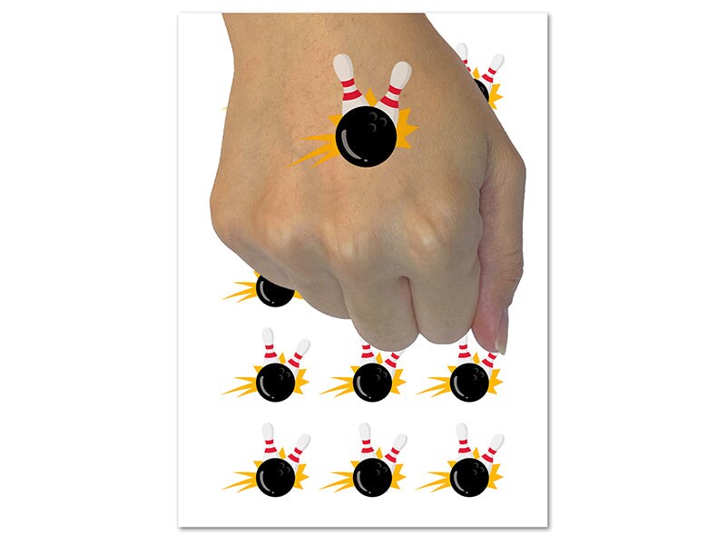 Bowling Ball Knocking Down Pins Temporary Tattoo Water Resistant Fake ...