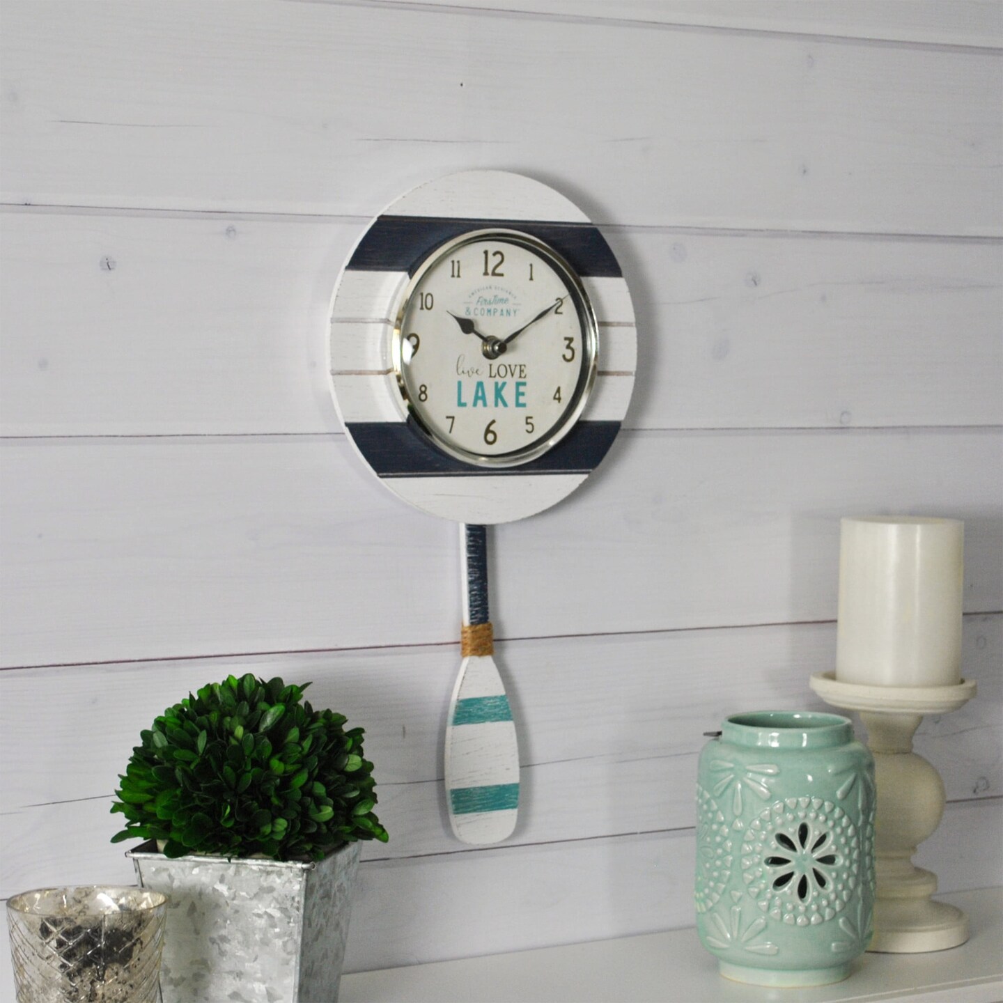 FirsTime &#x26; Co. White Oar Pendulum Wall Clock, Coastal, Analog, 8 x 2.5 x 17.5 in