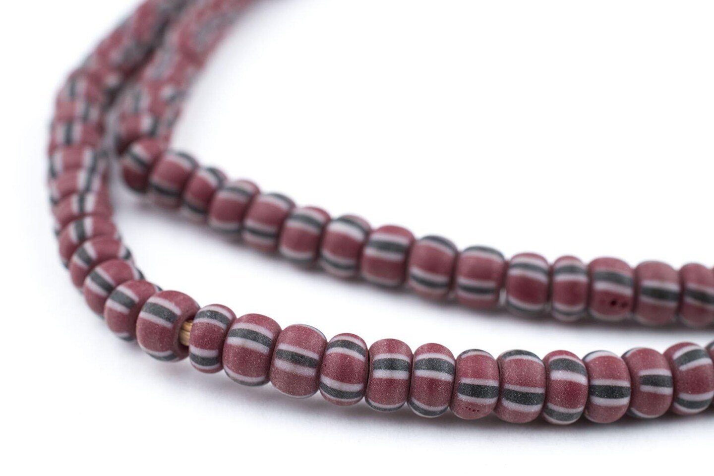 The Bead Chest Matted Brown Chevron Beads 4x5mm Ghana African Cylinder Glass Large Hole 25 Inch Strand Handmade