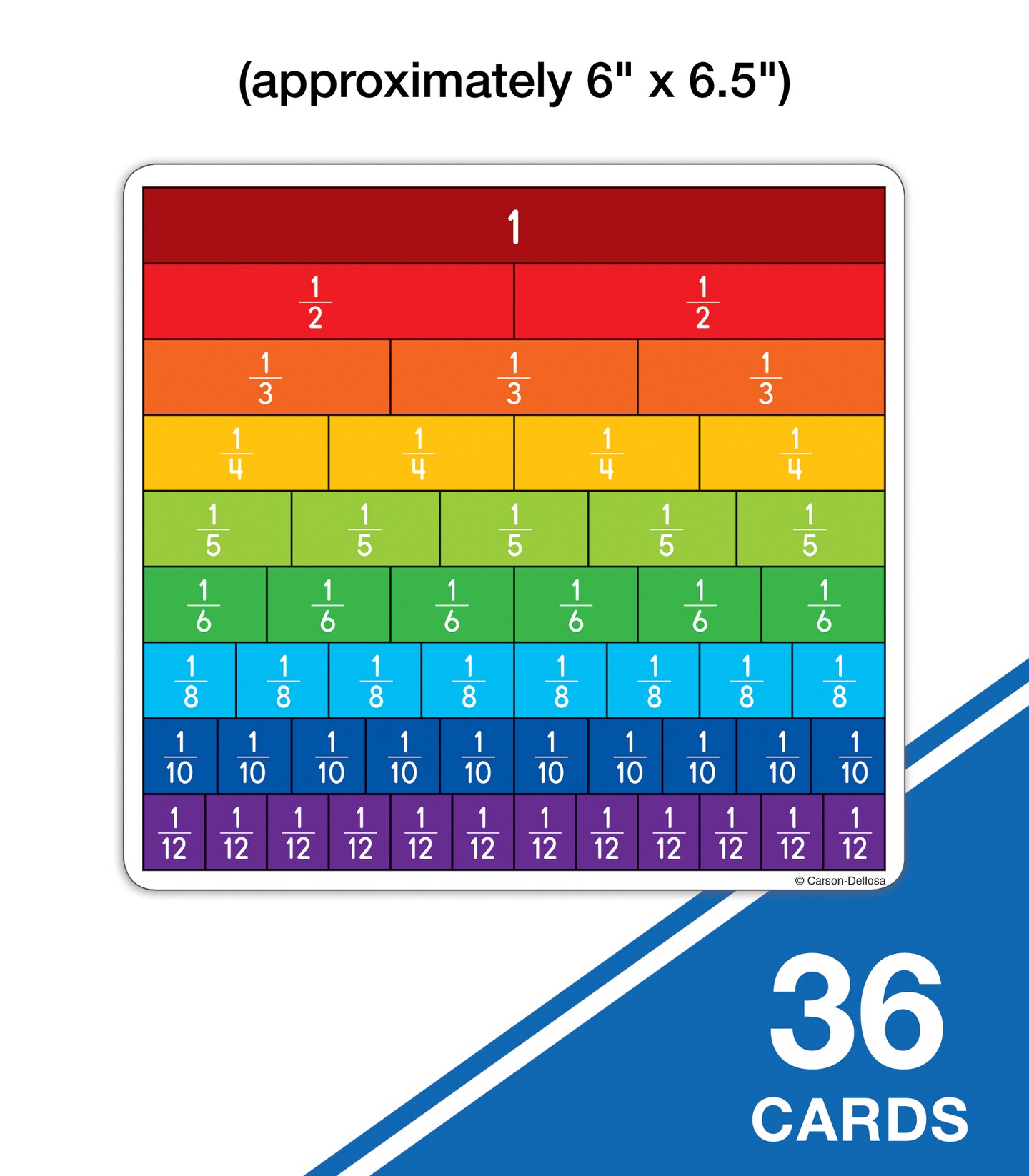 Carson Dellosa 36-Piece Fraction Bars Rainbow Cutouts, Colorful Cardstock Math Manipulatives and Learning Resources, Homeschool and Classroom Teacher Supplies