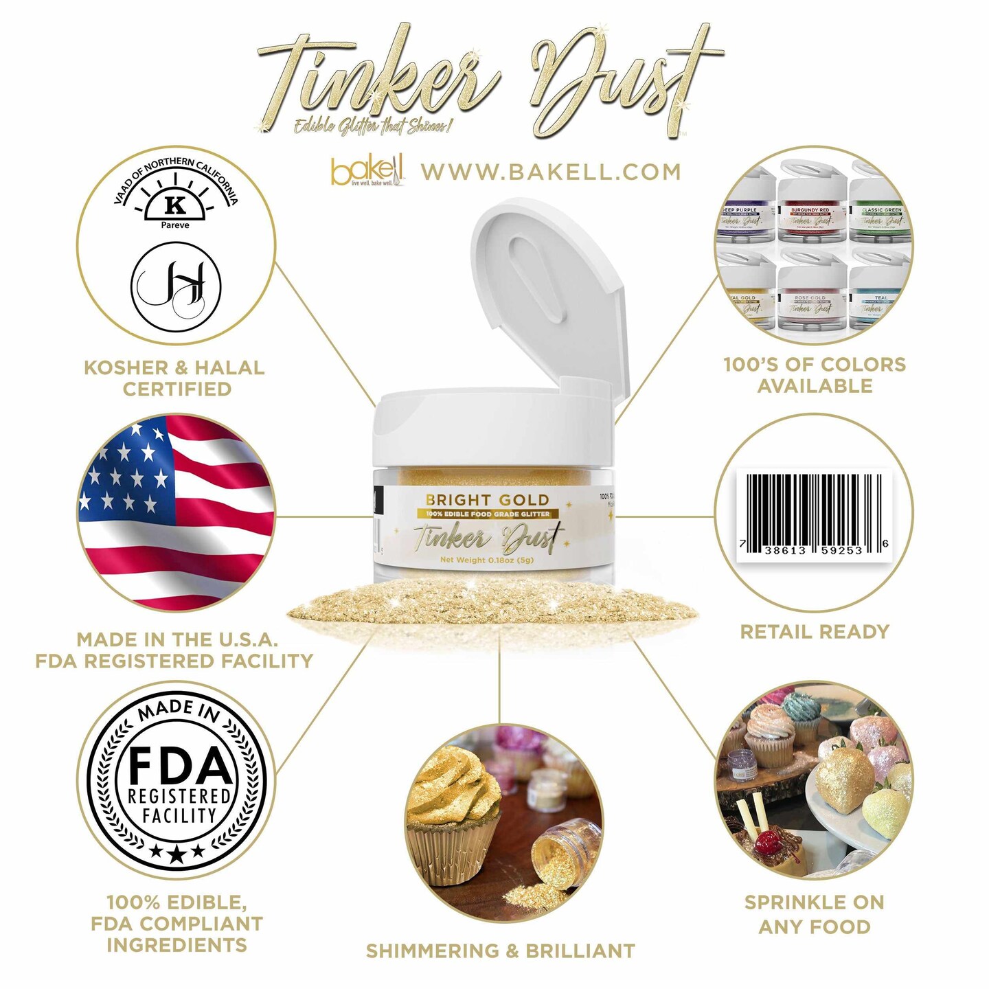 Bright Gold Edible Glitter | Tinker Dust&#xAE; 5 Grams