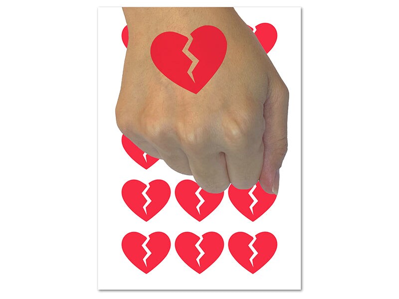 Broken Heart Love Temporary Tattoo Water Resistant Fake Body Art Set Collection (1 Sheet)