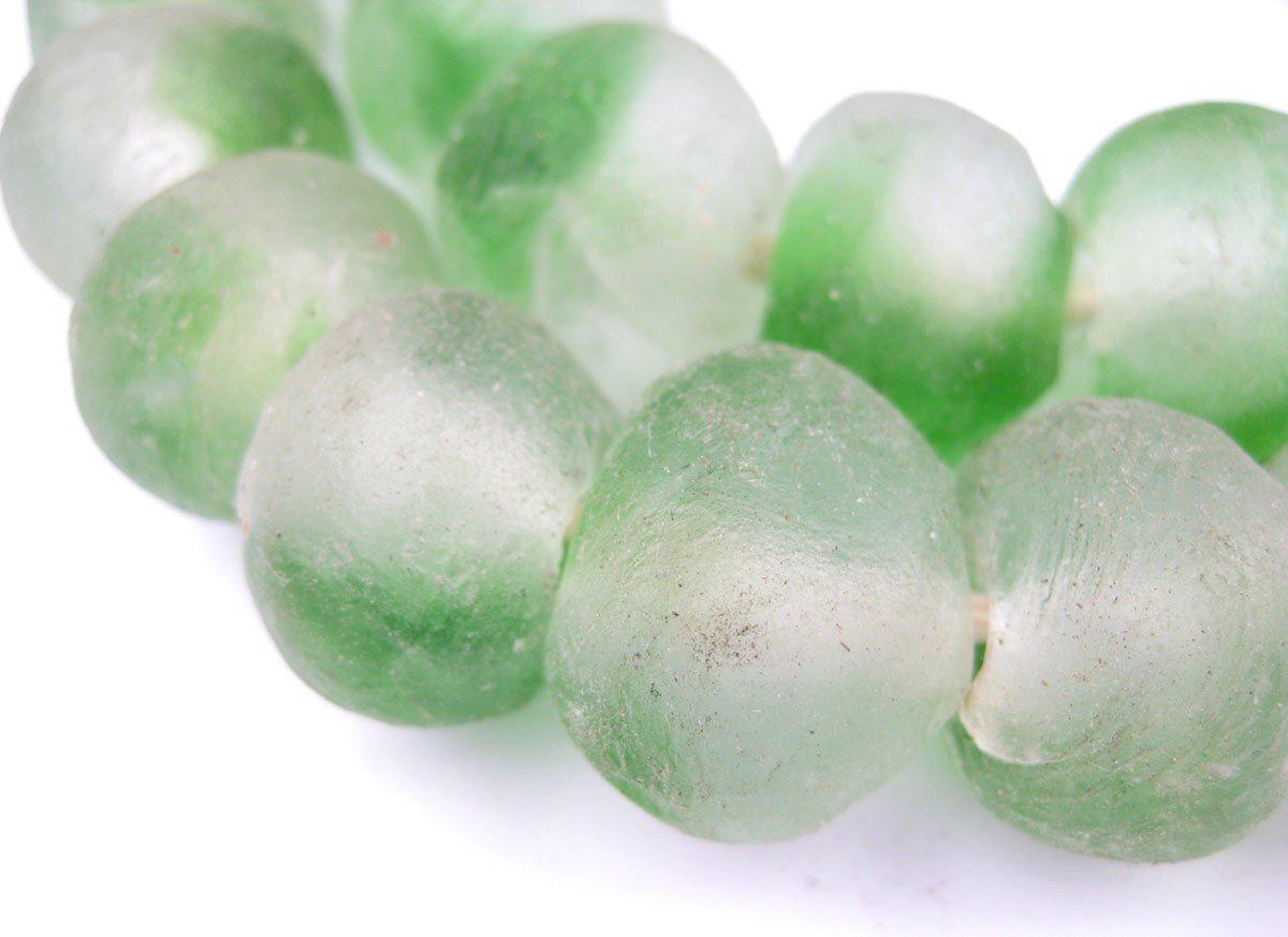 Jumbo Recycled Glass Beads - Beaded Wall Hangings - Extra Large African Sea Glass Beads 21-25mm - The Bead Chest (Green Swirl)